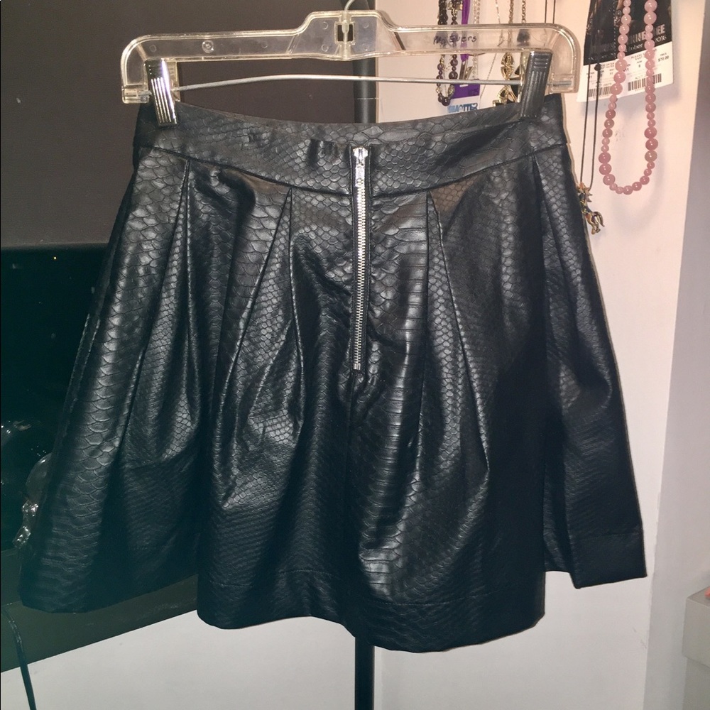 Akira Textured Leather Skater Flare Skirt