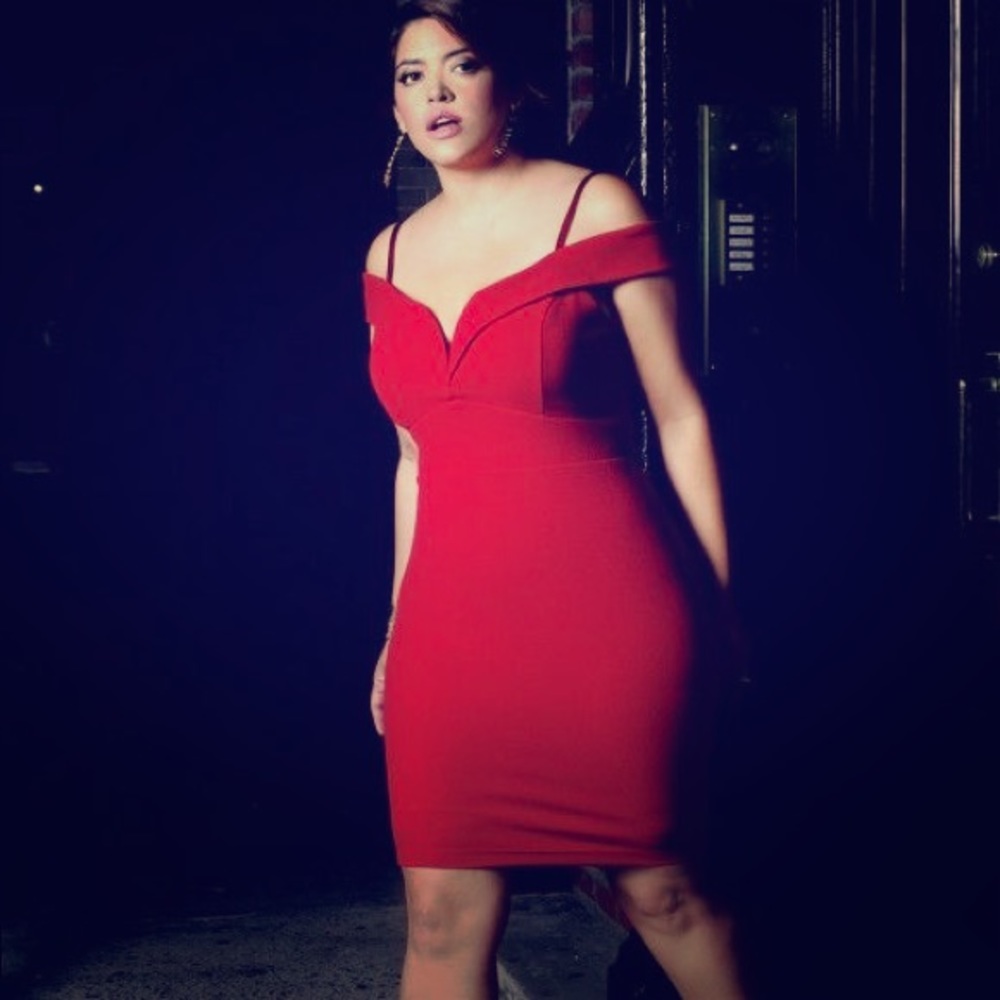 Red off the shoulder dress