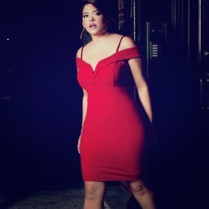 Red off the shoulder dress