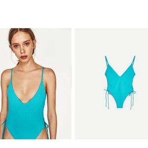 Zara side tie bathing suit in black