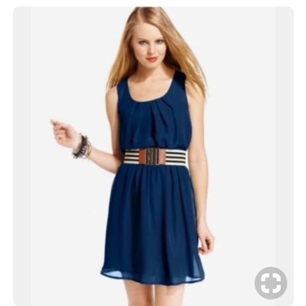 BCX Juniors' A-Line Belted Navy Blue Dress