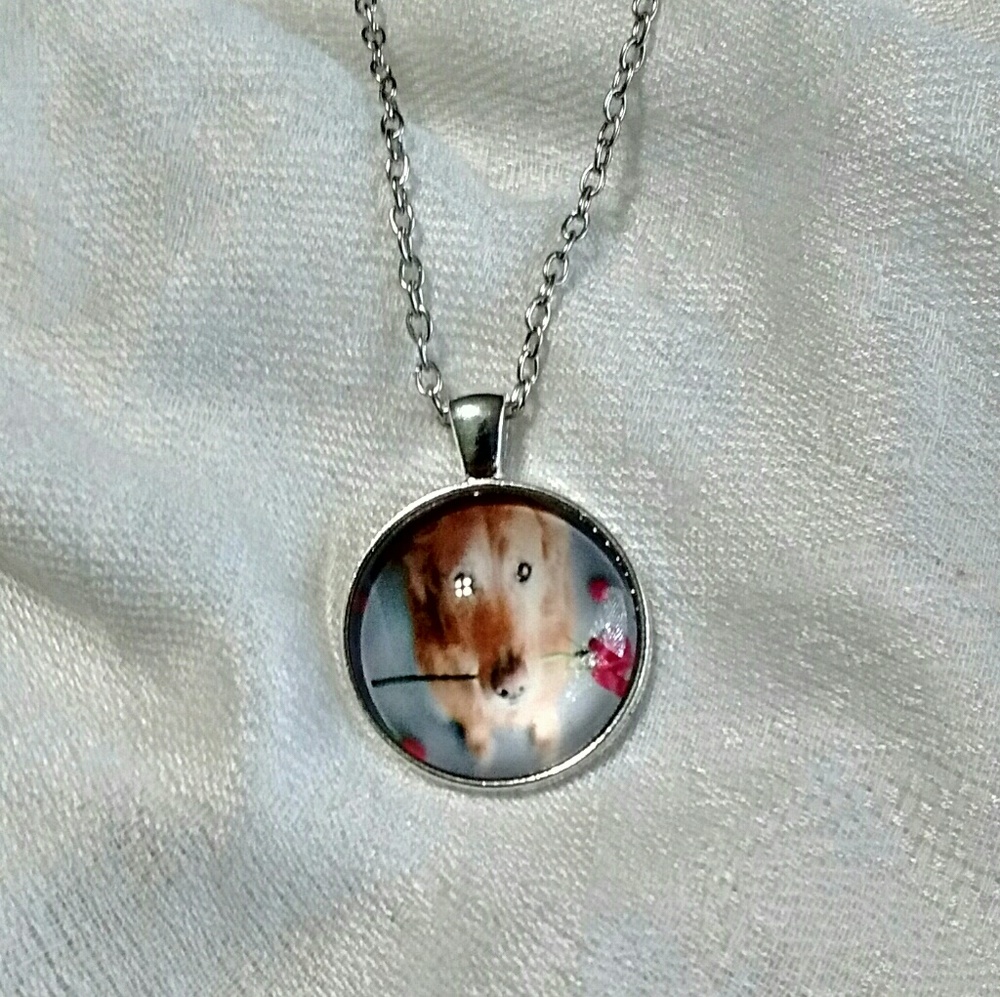Dog and Flower Cabochon Necklace