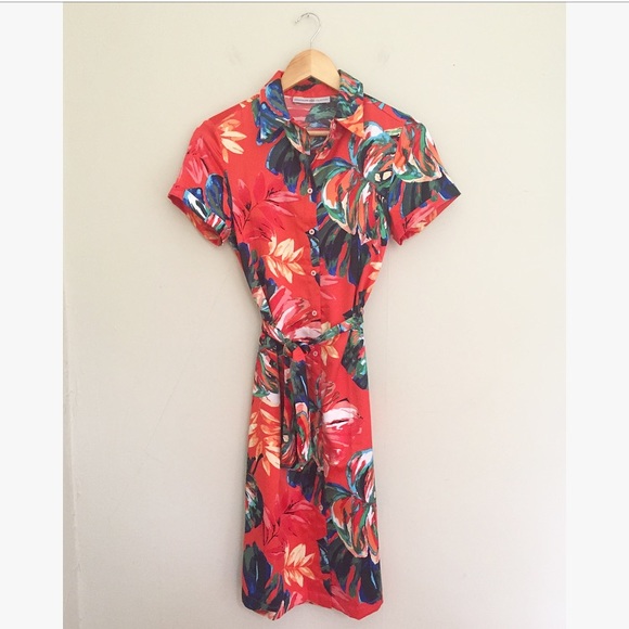 Signature Collection Dresses & Skirts - Tropical Palm Print Shirt Dress