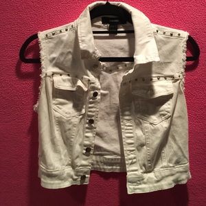 F21 White Studded Jean Vest