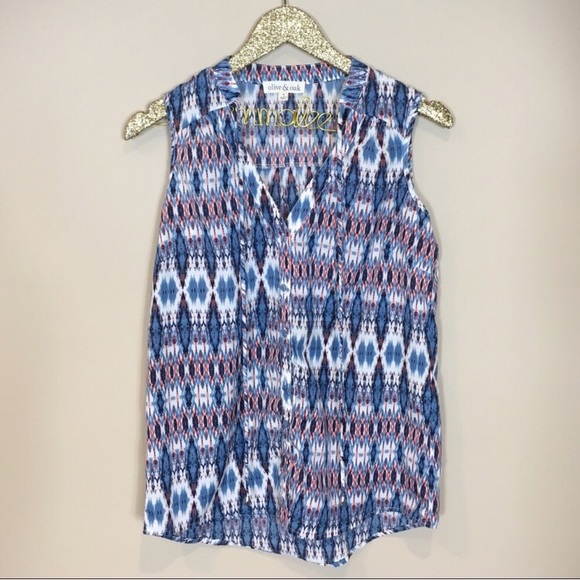 Olive & Oak Tops - Olive & Oak Blue Ikat Sleeveless Blouse