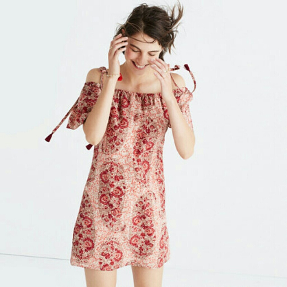 NWT Madewell Silk Cold Shoulder Paisley Dress