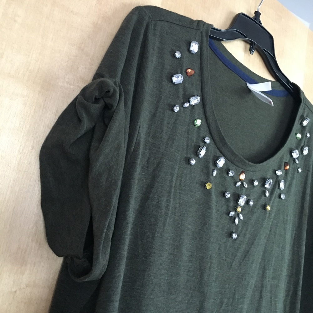 Xhilaration Green Tee with Jewell Embellishment