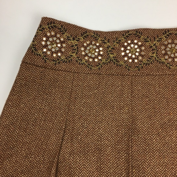 Ann Taylor Loft Skirt 4P brown Embroidery pleated - Picture 2 of 5