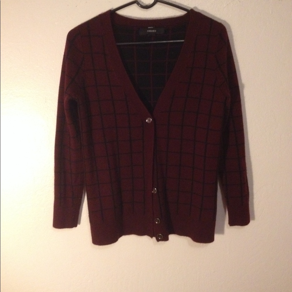 Plaid Burgundy Cardigan