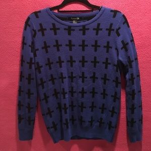 F21 Blue Cross Sweater