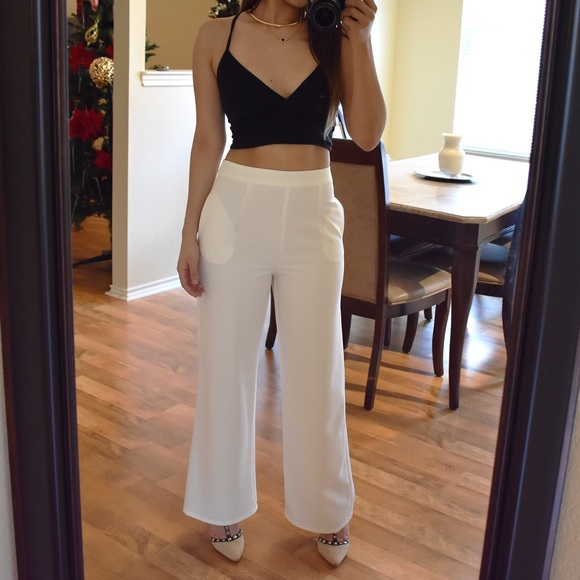 🏷 SALE - High Waist Wide Leg White Pants - Picture 6 of 8