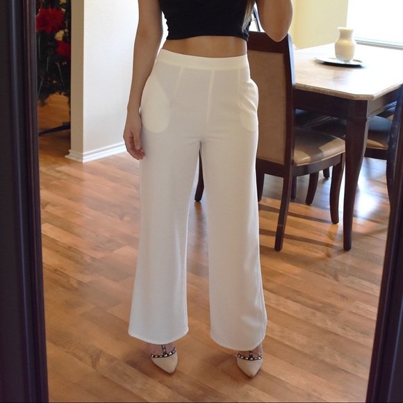 🏷 SALE - High Waist Wide Leg White Pants - Picture 5 of 8