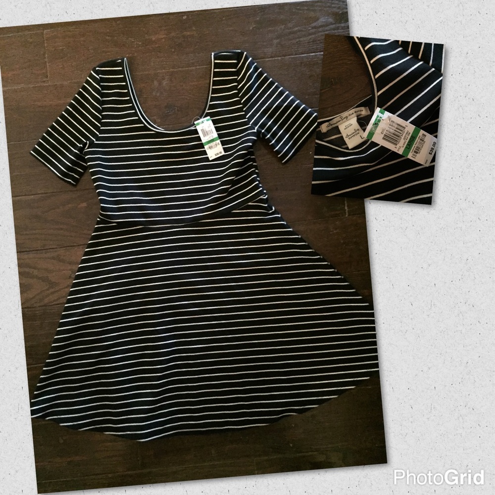 American Rag Black & White Stripe Skater Dress L