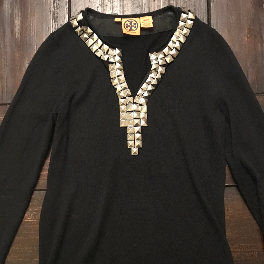 Tory Burch Wool Tunic Sweater With Studs