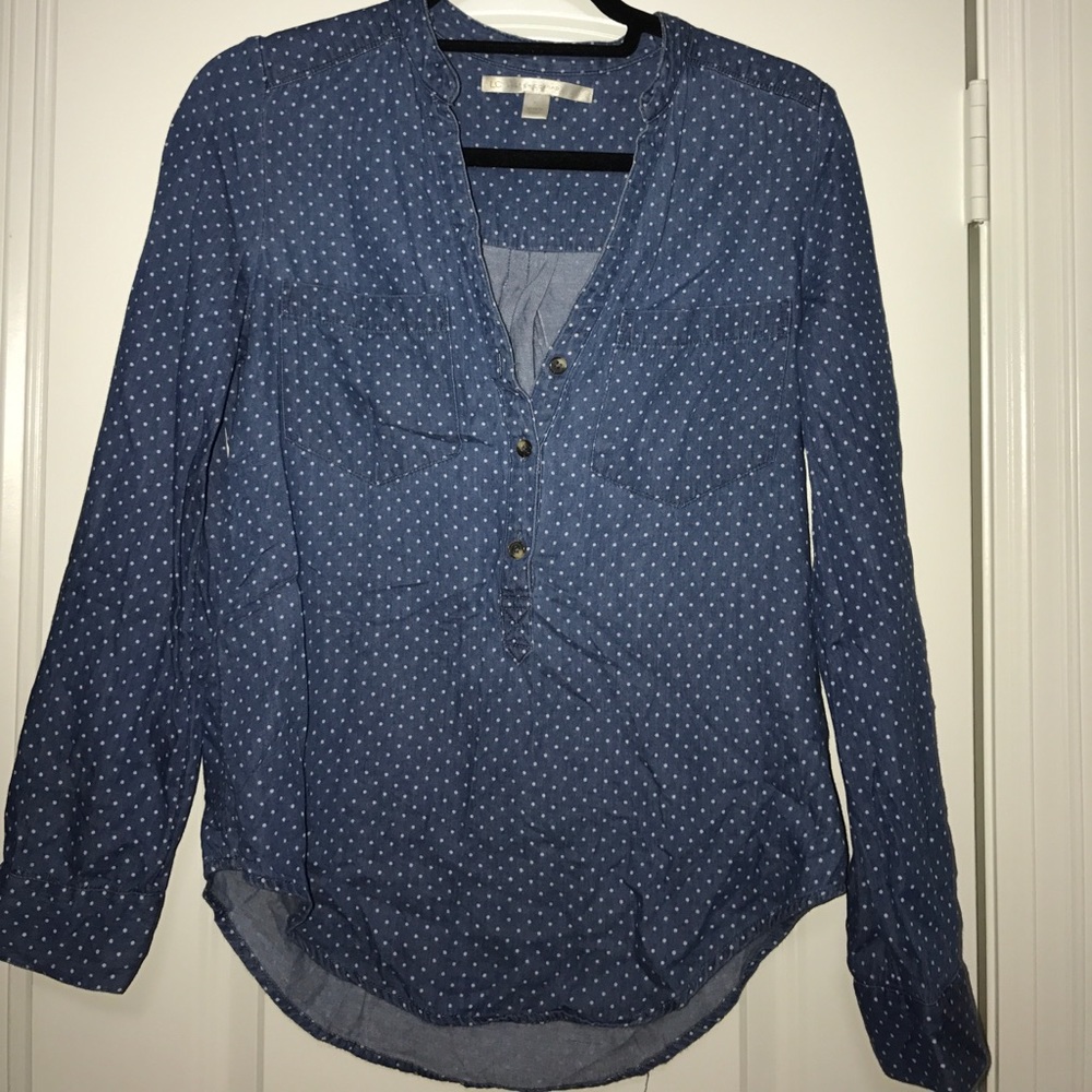 LC Lauren Conrad Polka Dot Denim Shirt