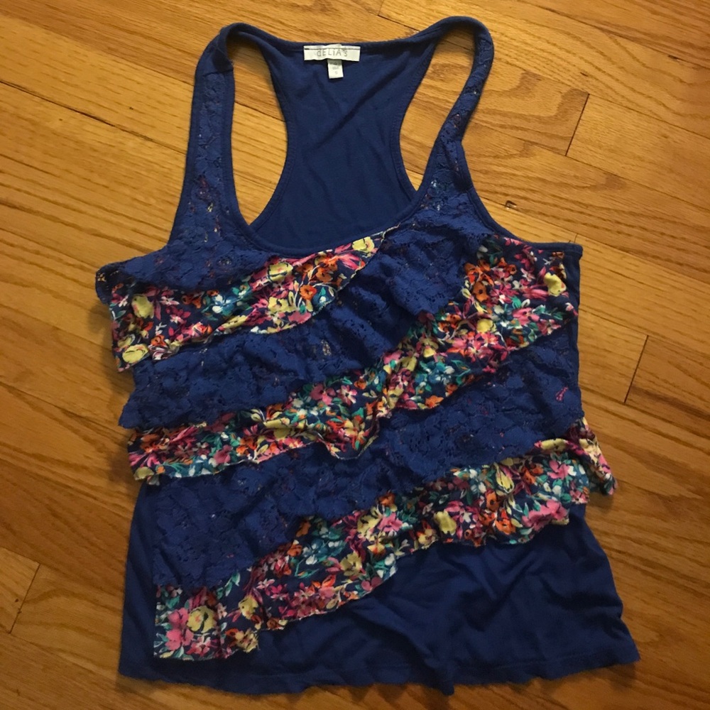 Blue, floral, lace tank top