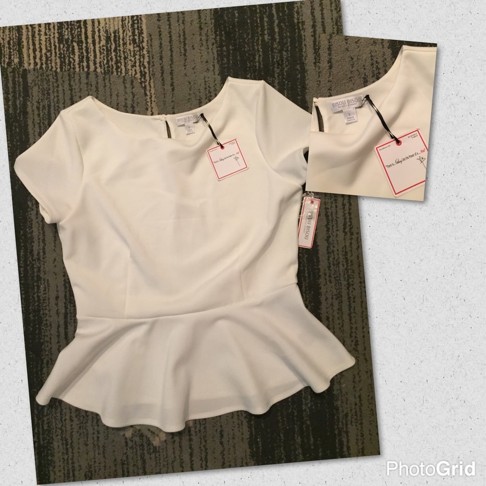 Bisou Bisou Peplum White Top L