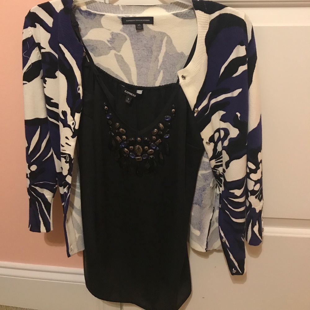 Embellished silk cami with matching cardigan