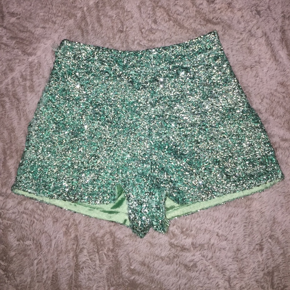Sequin green high waisted shorts