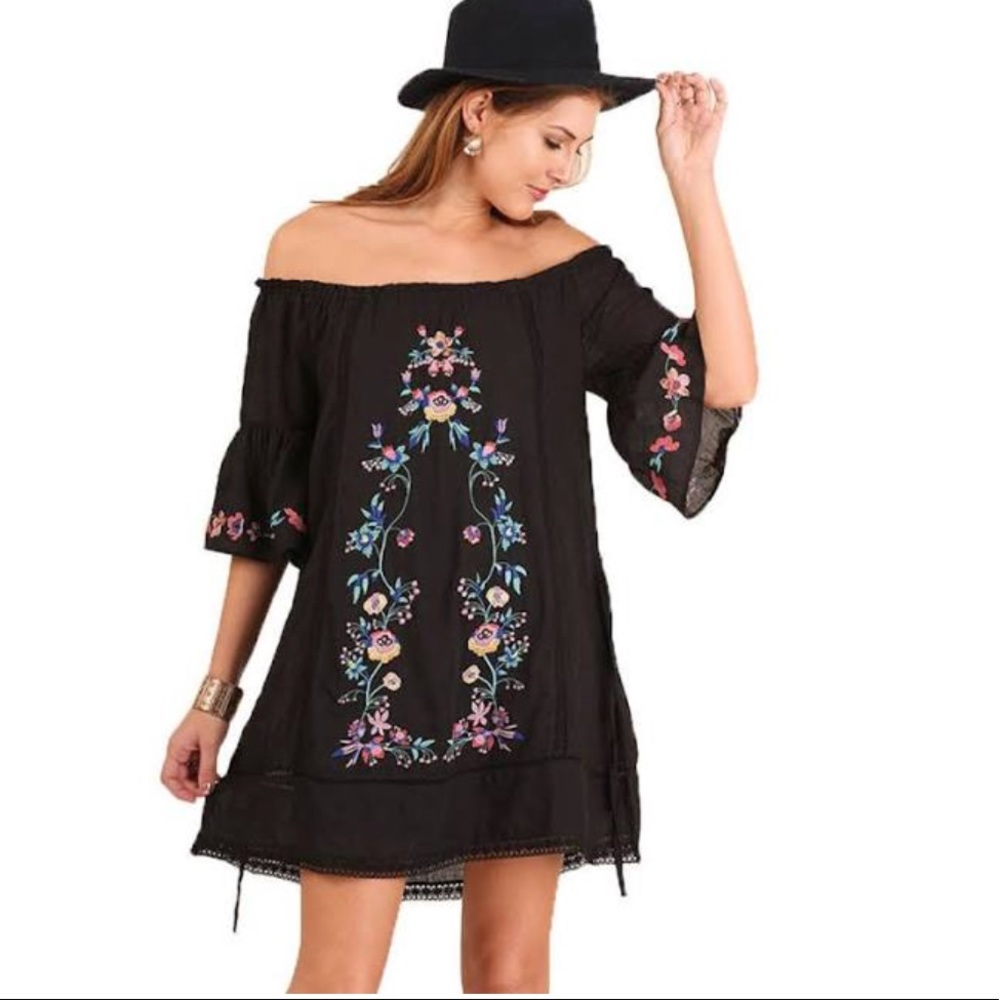 Umgee black off the shoulder embroidered dress