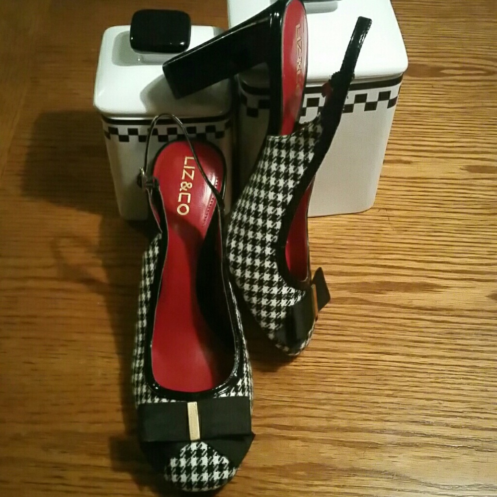"LIZ CLAIBORNE" houndstooth sling-backs