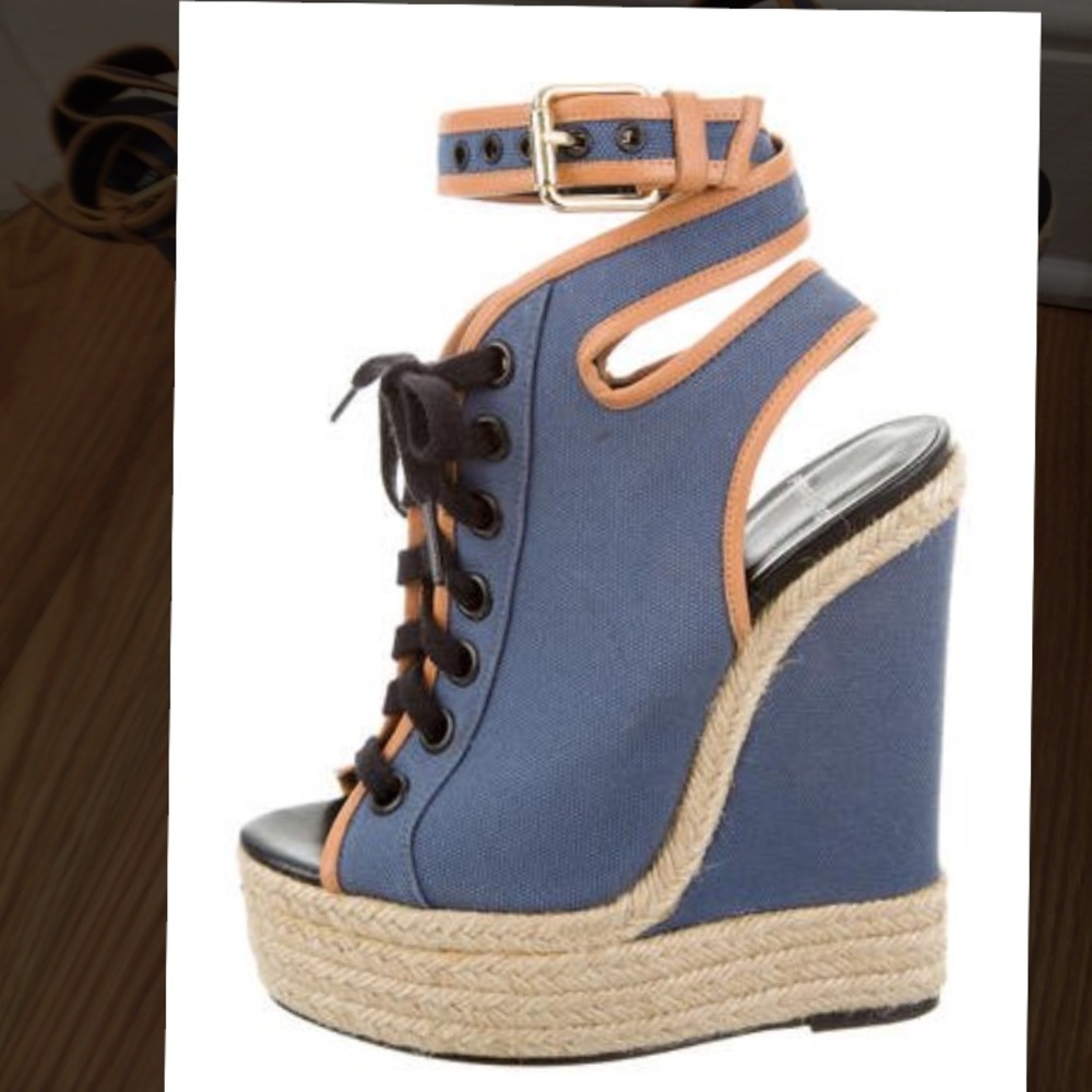 Pierre Hardy leather and canvas lace up wedge