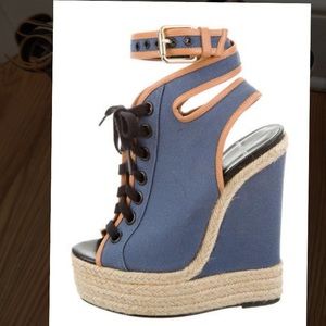 Pierre Hardy leather and canvas lace up wedge