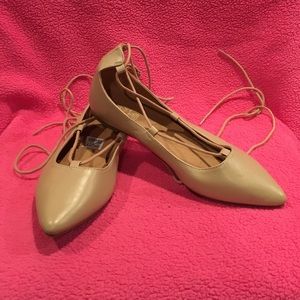 Lace Up Nude Pointed Flats (NEVER WORN)