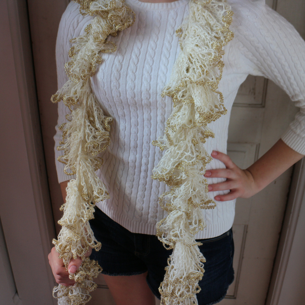 White Scarf with Gold Trim