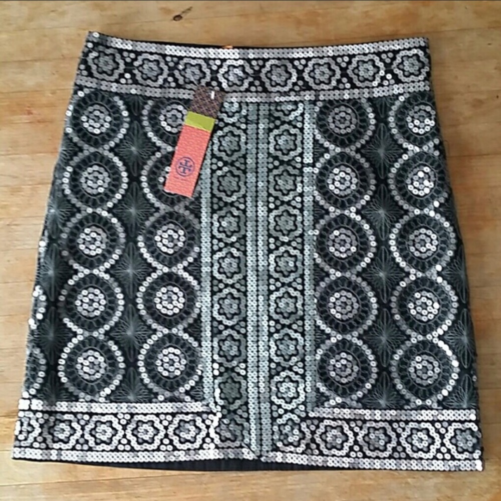 NWT Black and Silver Sequin Tory Burch Skirt