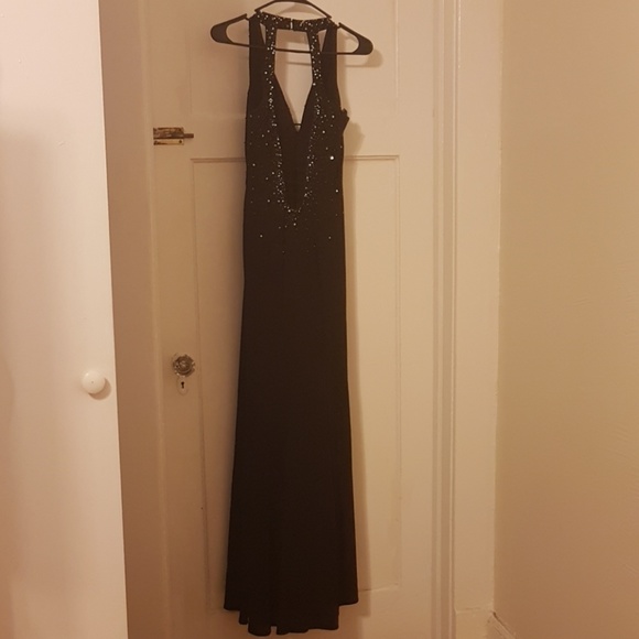 Long black night dress with silver sequins & beads - Picture 2 of 6