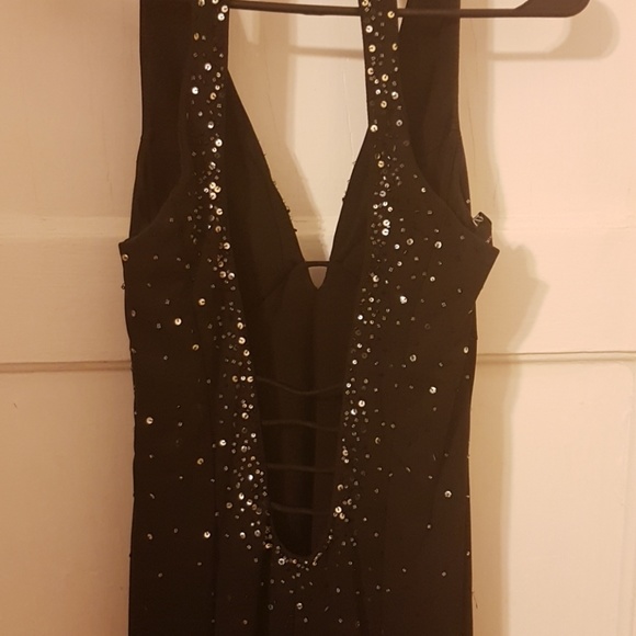 Long black night dress with silver sequins & beads - Picture 3 of 6