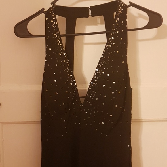 Long black night dress with silver sequins & beads - Picture 4 of 6