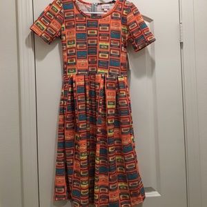 NWT LuLaRoe XS Amelia Cassette Tape Dress Unicorn