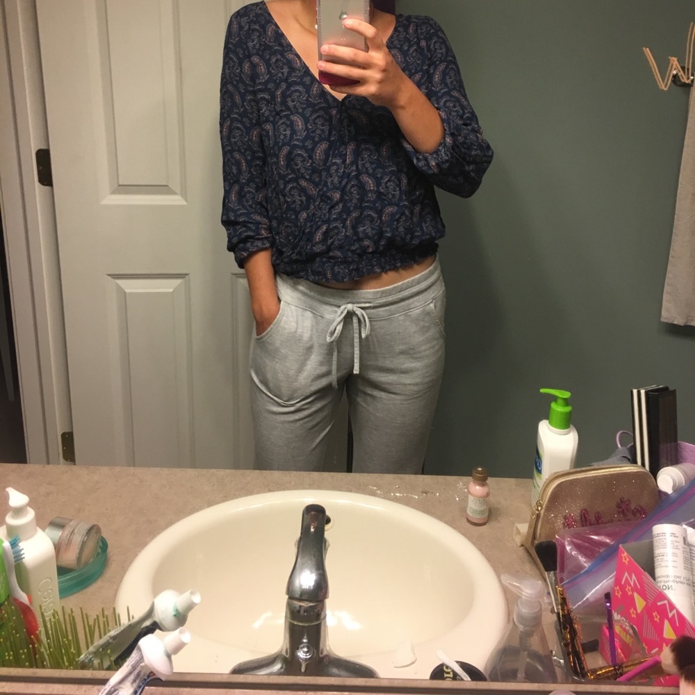 AEO floral wrap blouse size L