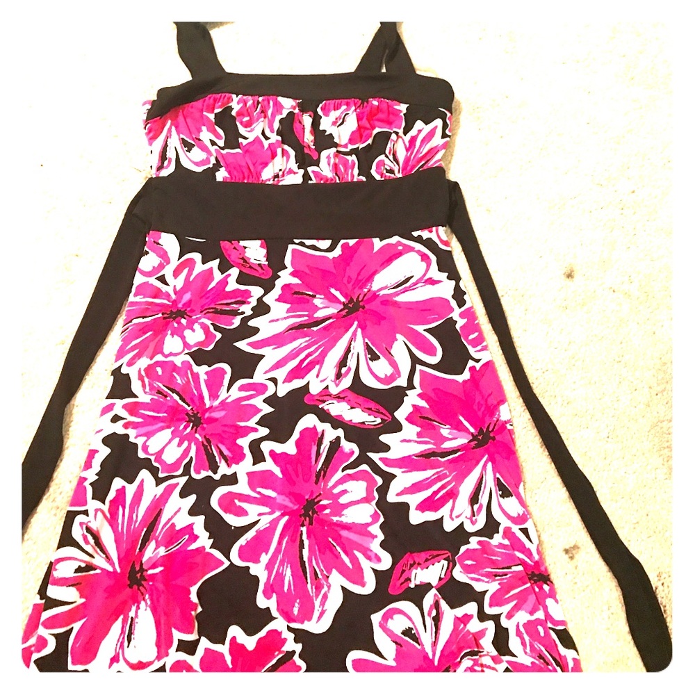 Pink and Black Flower Summer Dress
