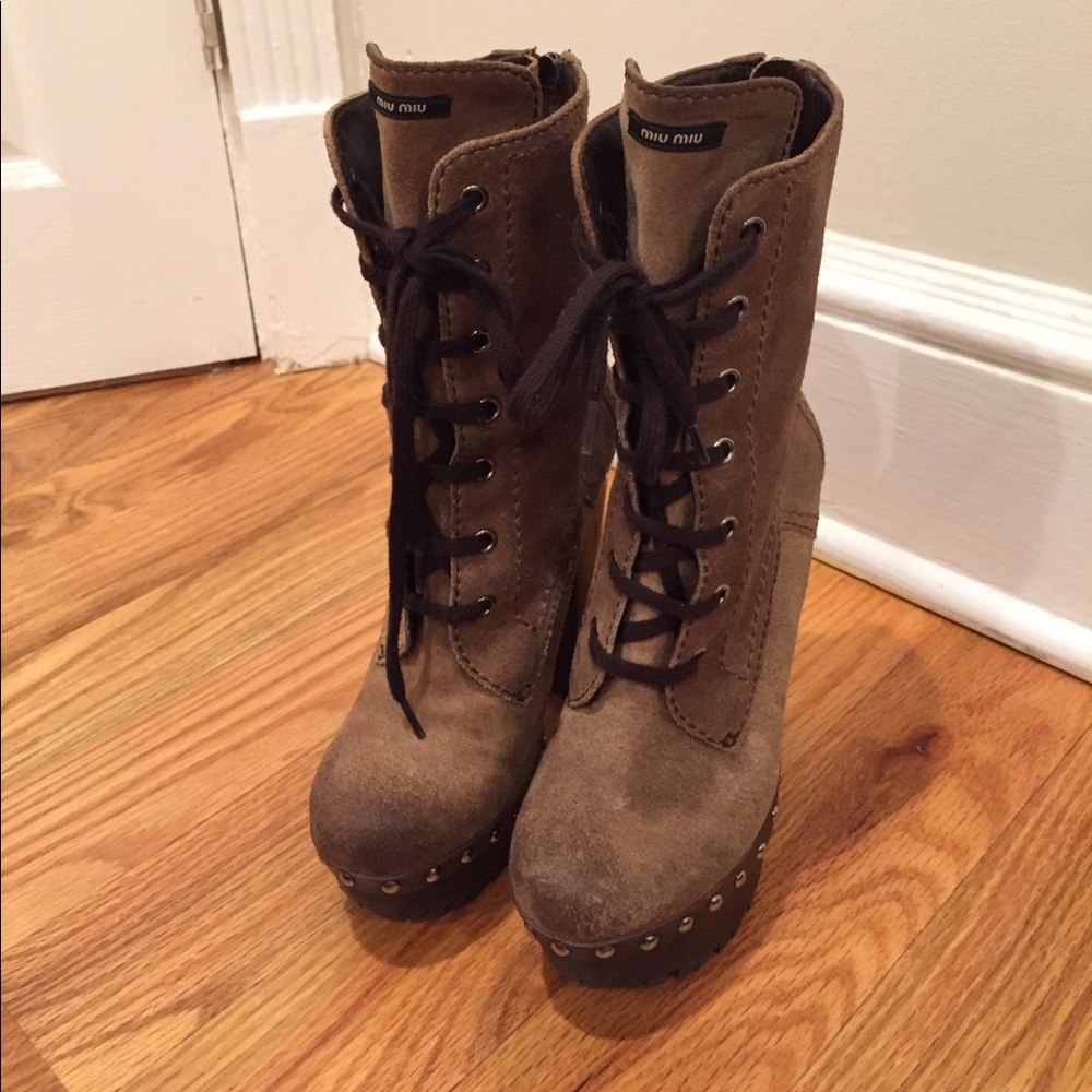 Miu miu distressed clog boots