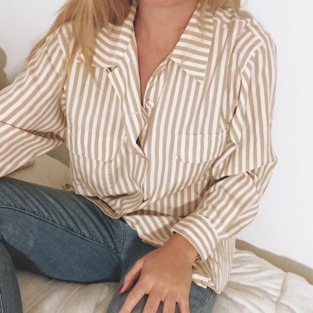 Vintage 100% Silk Striped Button Up Blouse