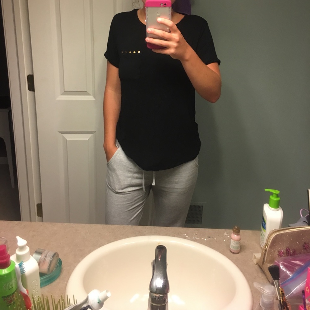 Forever 21 black tee with studded pocket