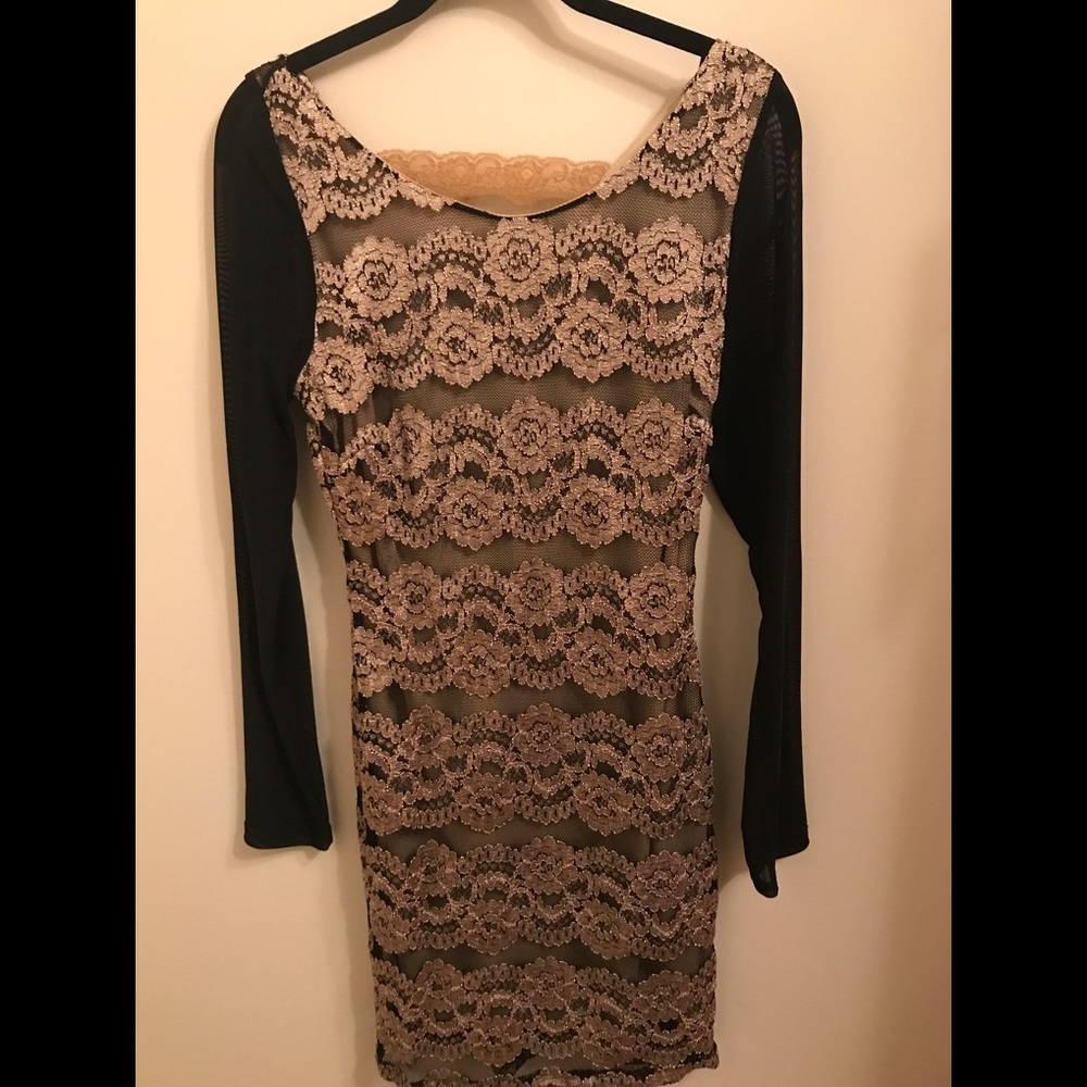Black and gold lace cocktail dress
