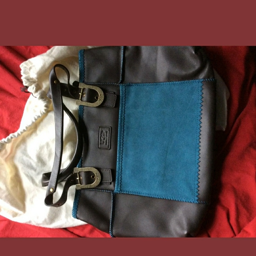 Like new Genuine UGG dark brown & blue leather BAG