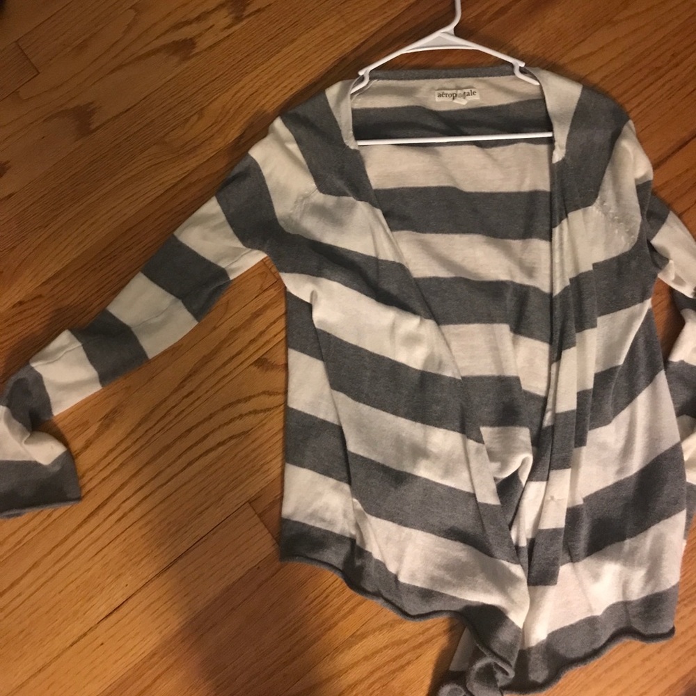 Grey and white striped sweater