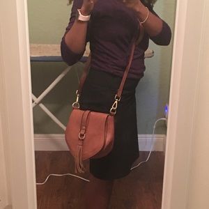 The Limited cross body Saddle bag Tan with Fringe