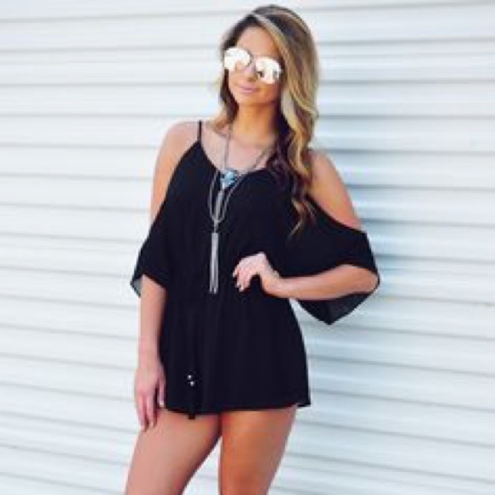 Black Cold Shoulder Romper from ShopHopes