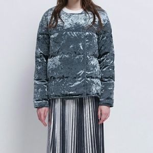 FRS FRONT ROW SHOP Steel Grey Velvet Down Coat