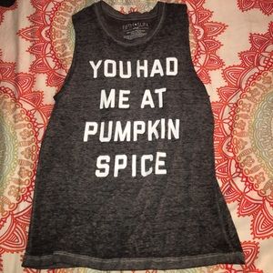 Pumpkin Spice, grey tank top