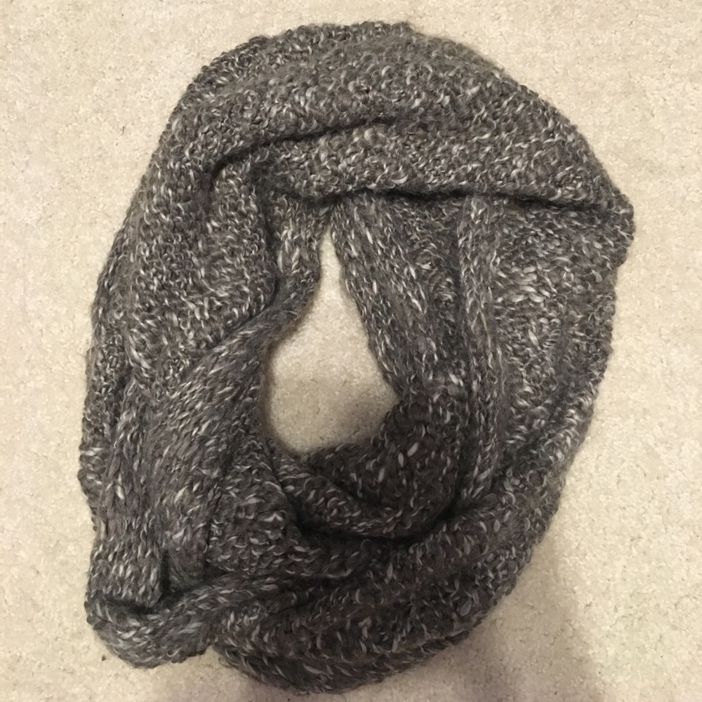 Marled grey open knit circle scarf