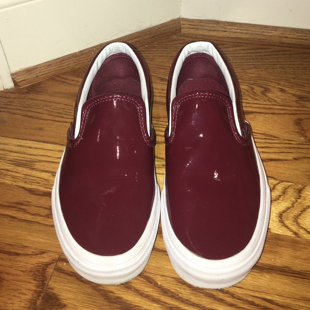 shiny maroon slip on vans