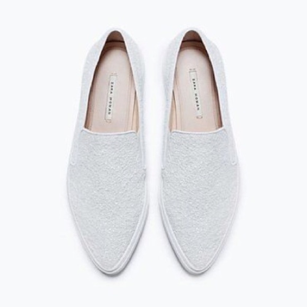 ZARA White Glitter Matte Pointed Sneakers