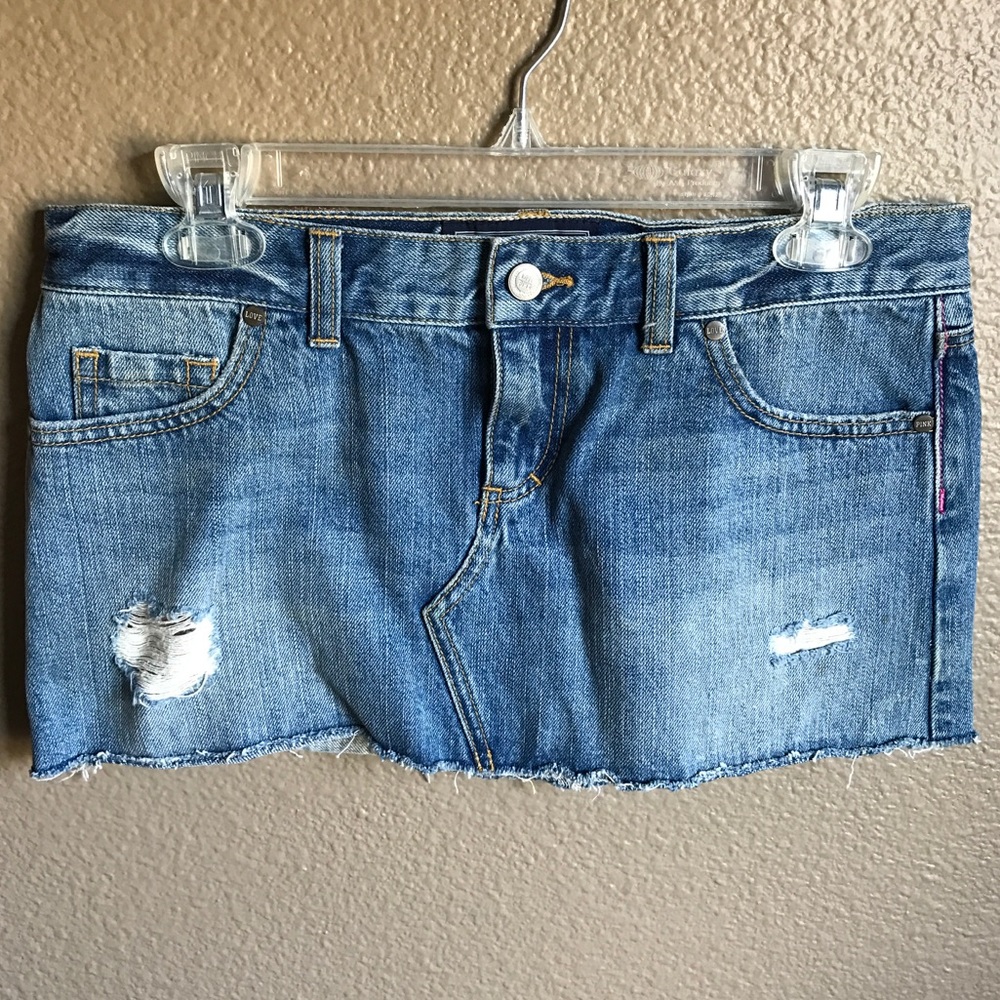 Pink Victoria's Secret Destroyed Jean Mini Skirt.